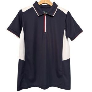 Clovery Women’s M Navy Blue Red White Short Sleeve 1/4 Zip Golf Performance Top